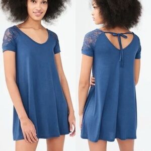Aeropostale V-neck Lace Shoulder Shift Dress Tunic Blue Women’s Size XS